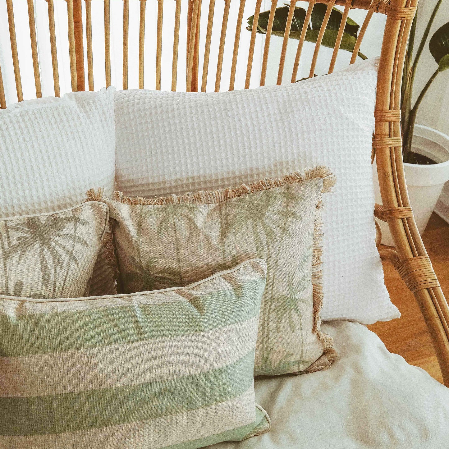 Cushion Cover-Coastal Fringe-Tall Palms Mint-45cm x 45cm-4