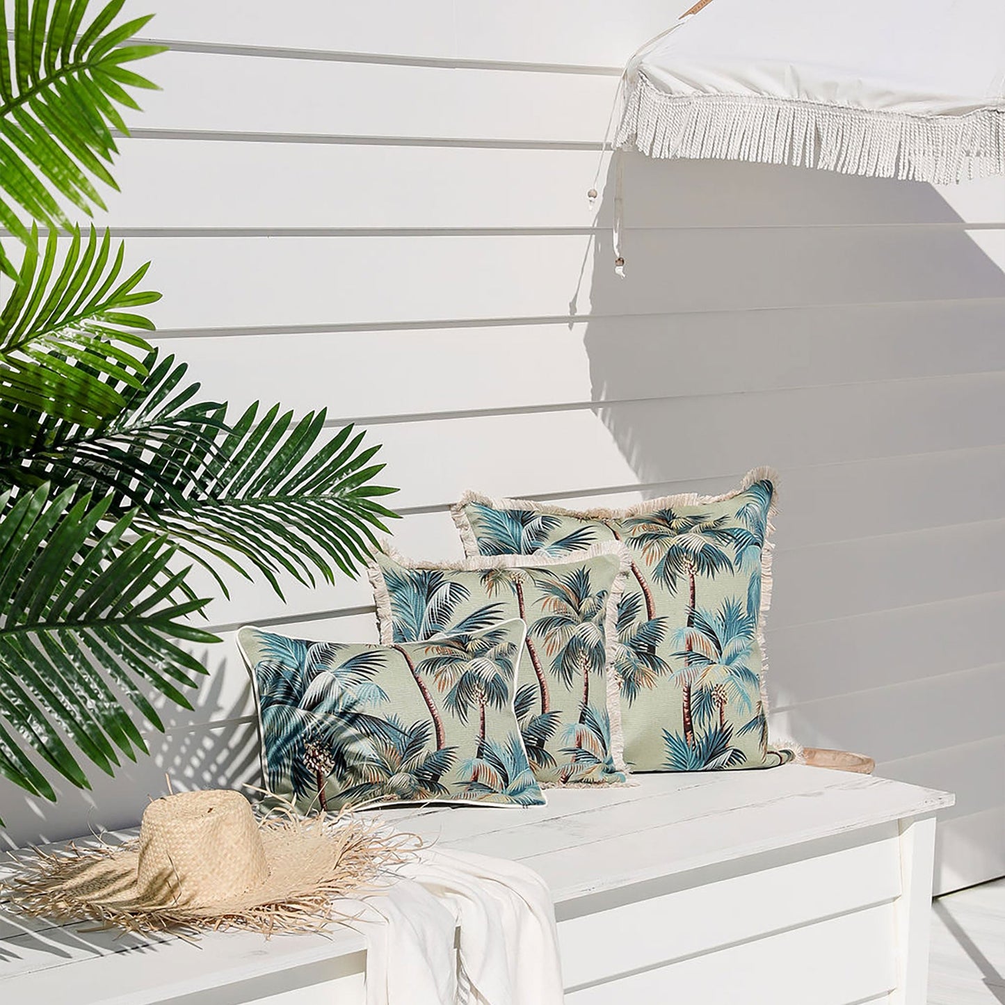 Cushion Cover-Coastal Fringe-Palm Trees Sage-45cm x 45cm-1