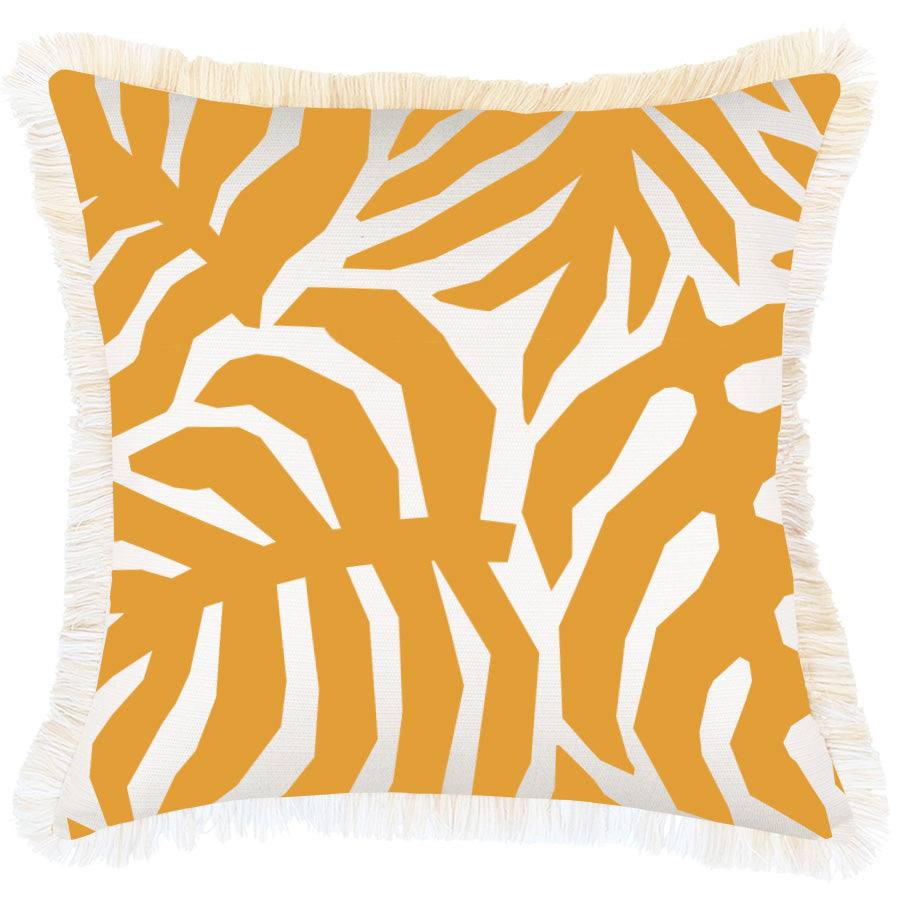 Cushion Cover-Coastal Fringe-Casa Palms Gold White-45cm x 45cm-0