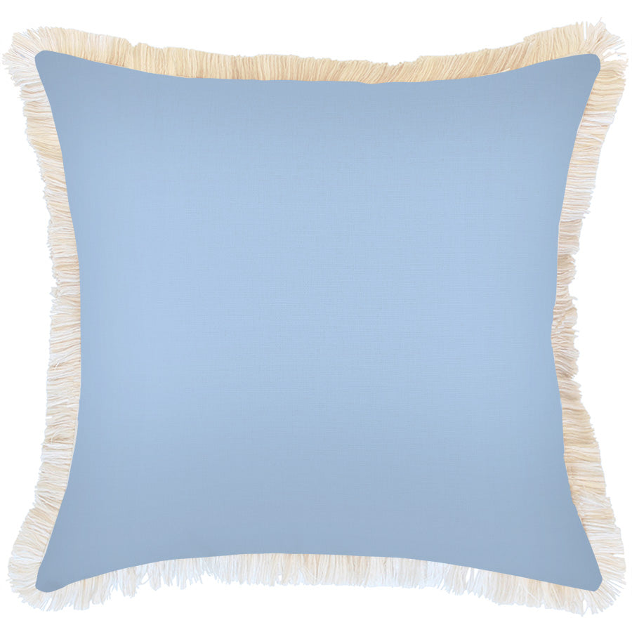 Cushion Cover-Coastal Fringe-Solid Blue White-60cm x 60cm-0