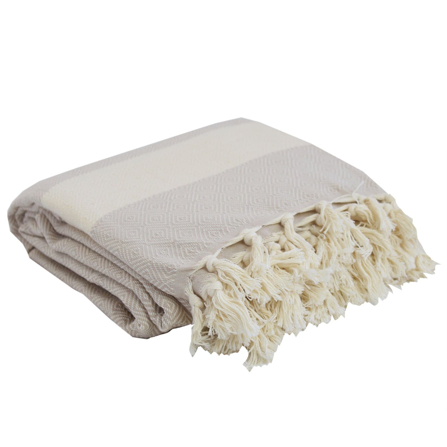 Extra Large Turkish Towel Throw-Cream Diamond-220cm x 192cm-3