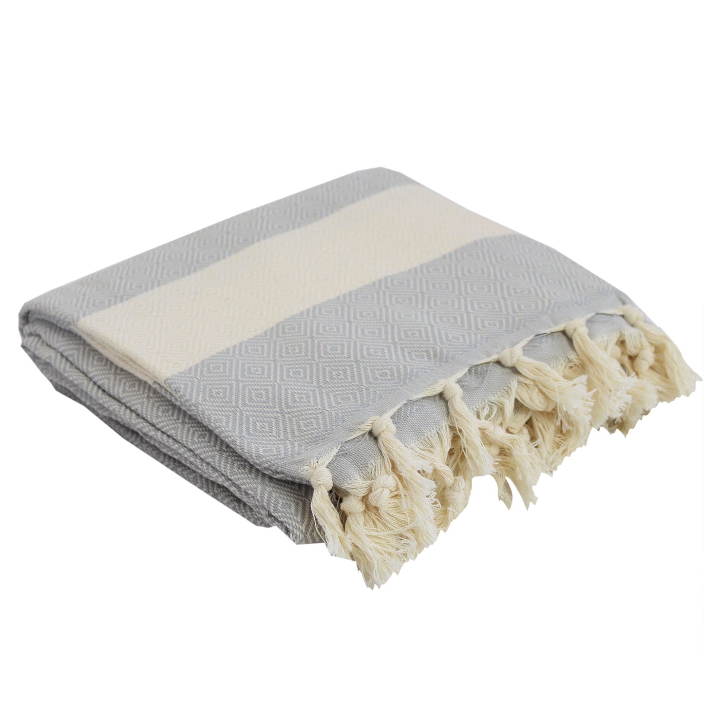 Extra Large Turkish Towel Throw-Light Grey Diamond-220cm x 192cm-3