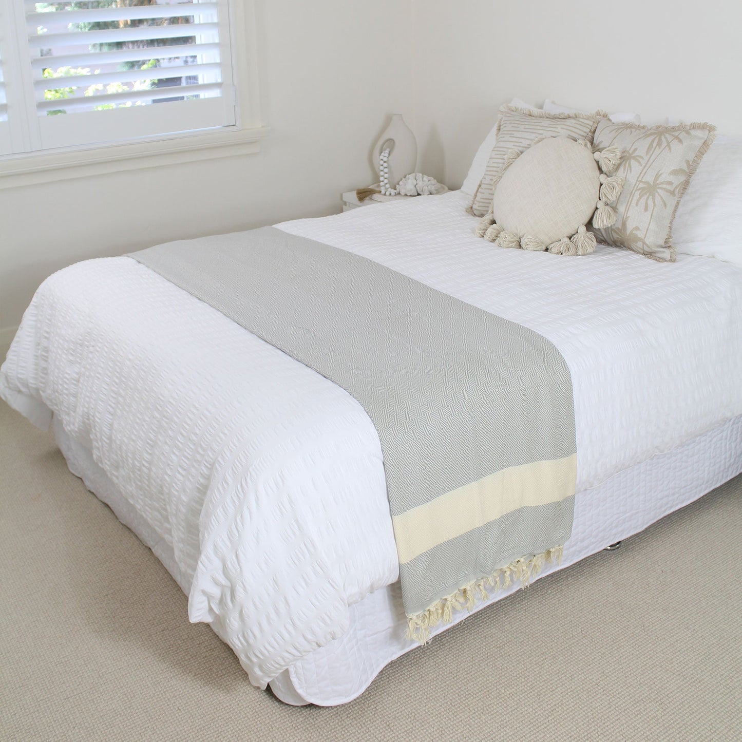 Extra Large Turkish Towel Throw-Light Grey Diamond-220cm x 192cm-1