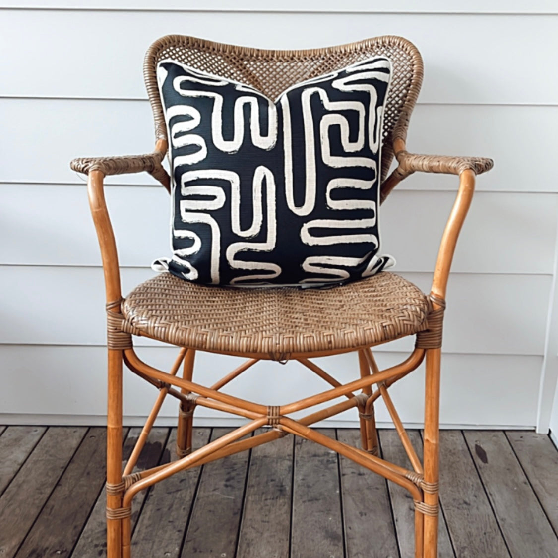 Cushion Cover-With Black Piping-Maze Black-45cm x 45cm-3