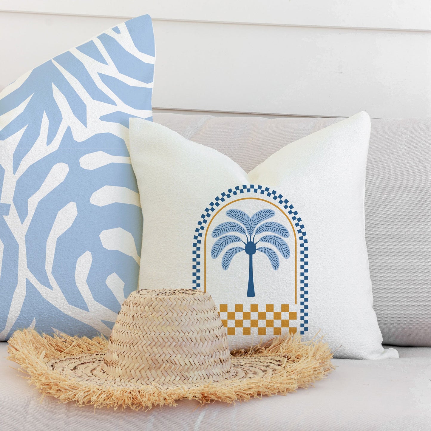 Cushion Cover-With Piping-Casa Palms Blue White-60cm x 60cm-1