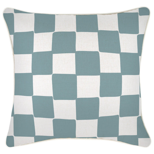 Cushion Cover-With Piping-Check Blue-45cm x 45cm-0