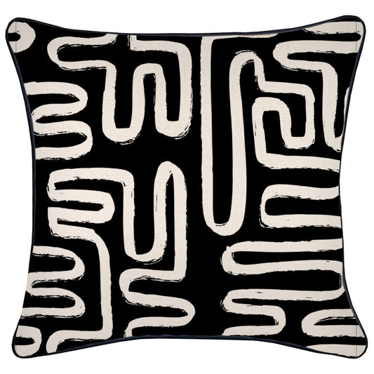 Cushion Cover-With Black Piping-Maze Black-45cm x 45cm-0