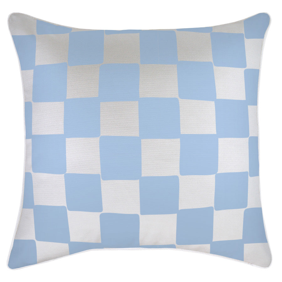 Cushion Cover-With Piping-Check Blue White-60cm x 60cm-0