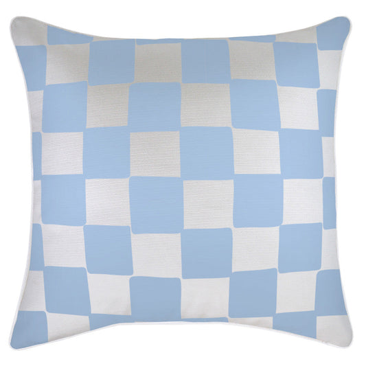 Cushion Cover-With Piping-Check Blue White-60cm x 60cm-0