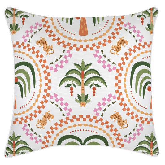Cushion Cover-With Piping-Palm Mosaic White-60cm x 60cm-0
