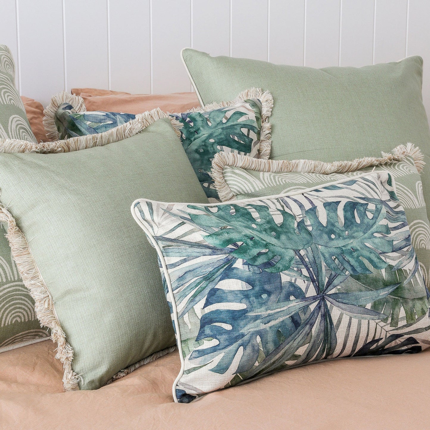 Cushion Cover-Coastal Fringe-Solid Sage-60cm x 60cm-1