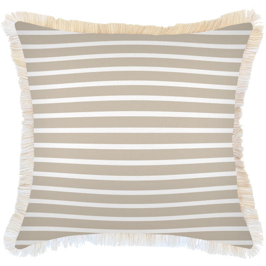 Cushion Cover-Coastal Fringe-Hampton Stripe Beige-60cm x 60cm-0