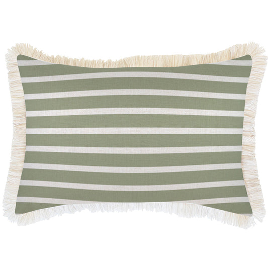 Cushion Cover-Coastal Fringe-Hampton Stripe Sage-35cm x 50cm-0