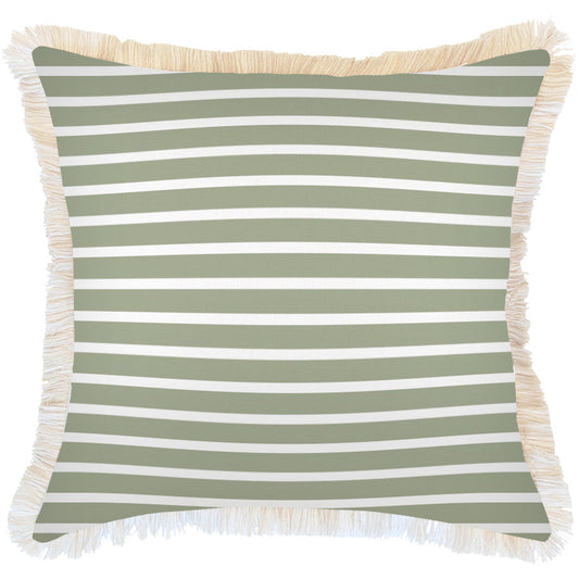 Cushion Cover-Coastal Fringe-Hampton Stripe Sage-60cm x 60cm-0