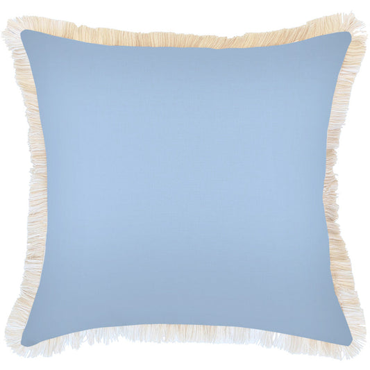 Cushion Cover-Coastal Fringe-Solid Blue White-60cm x 60cm-0