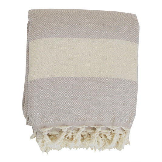 Extra Large Turkish Towel Throw-Cream Diamond-220cm x 192cm-0