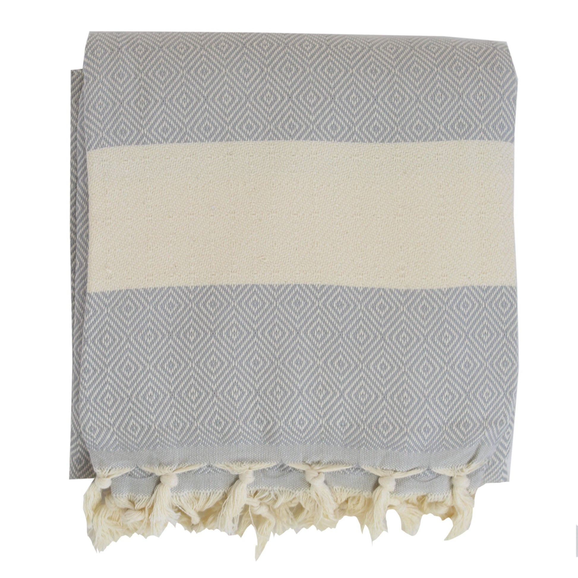 Extra Large Turkish Towel Throw-Light Grey Diamond-220cm x 192cm-0