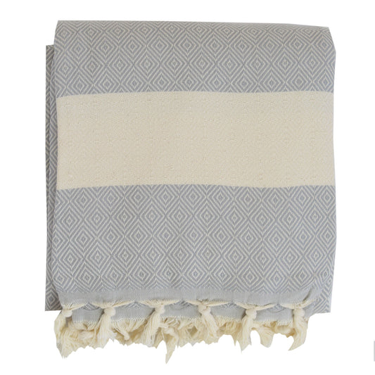 Extra Large Turkish Towel Throw-Light Grey Diamond-220cm x 192cm-0