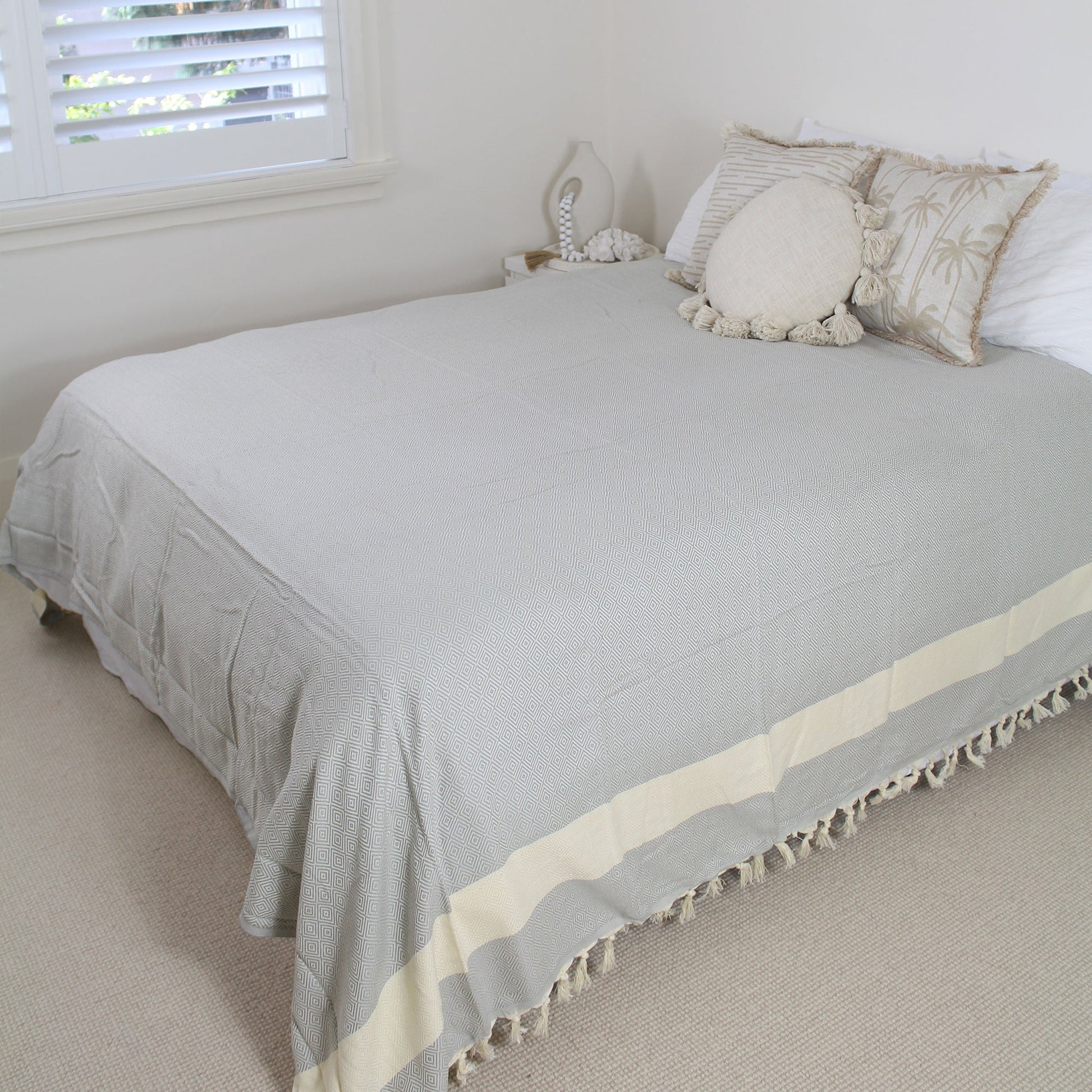 Extra Large Turkish Towel Throw-Light Grey Diamond-220cm x 192cm-2