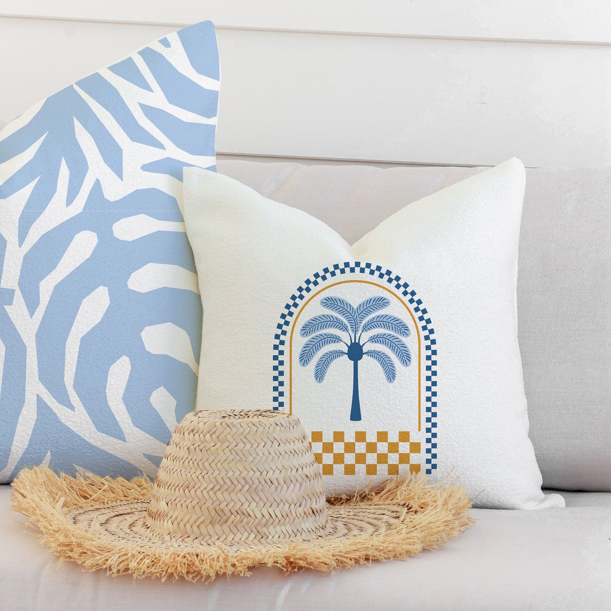 Cushion Cover-With Piping-Casa Palms Blue White-60cm x 60cm-1